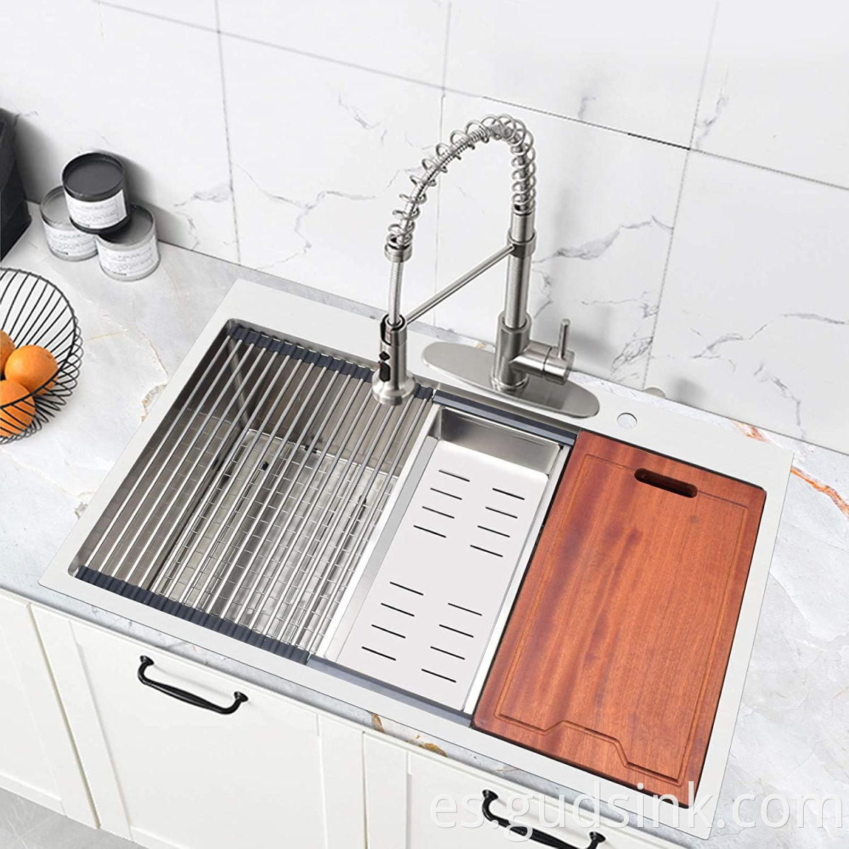 stainless steel sink with drainboard